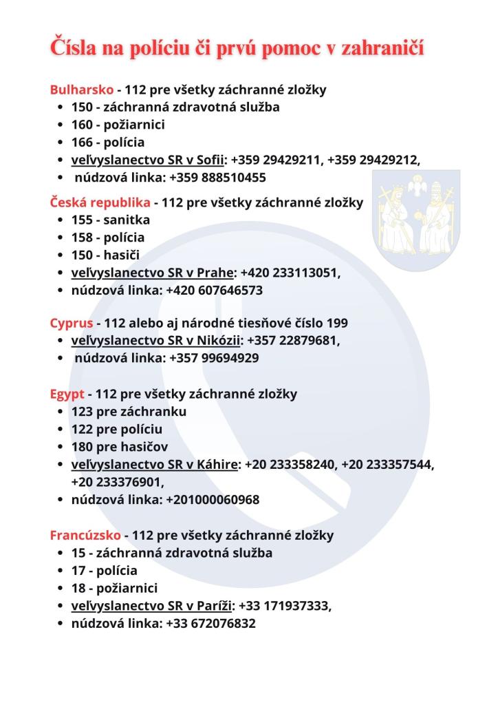 Dôležité čísla a&nbsp;tiesňové linky v&nbsp;zahraničí.