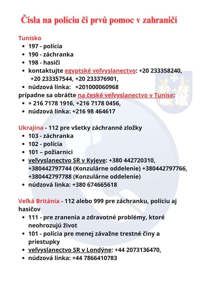 Dôležité čísla a&nbsp;tiesňové linky v&nbsp;zahraničí.